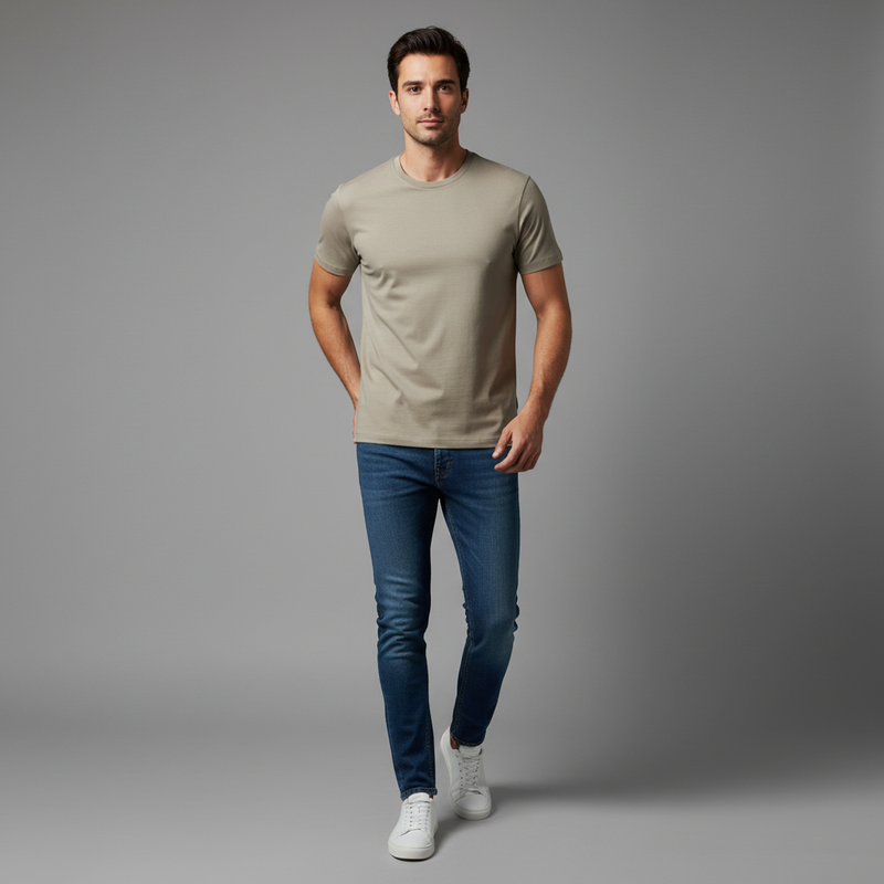 Camisa Manga Curta Homem Taupe | T-Shirt Masculino Algodão