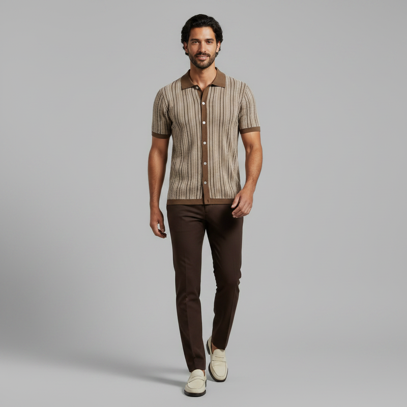 Camisa Polo Chevron Masculina Respirável | Camisas Manga Curta Homem