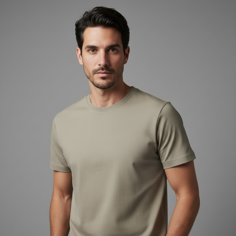 Camisa Manga Curta Homem Taupe | T-Shirt Masculino Algodão