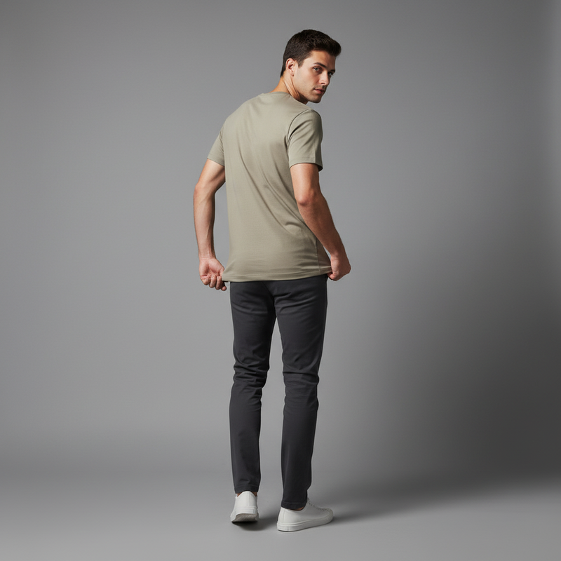 Camisa Manga Curta Homem Taupe | T-Shirt Masculino Algodão