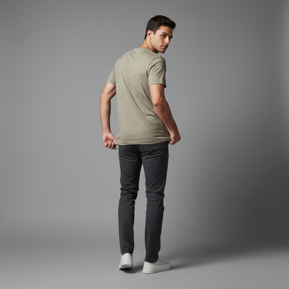 Camisa Manga Curta Homem Taupe | T-Shirt Masculino Algodão