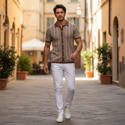 Camisa Polo Chevron Masculina Respirável | Camisas Manga Curta Homem