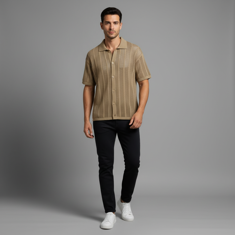 Camisa Tricô Masculina Enzo | Manga Curta e Gola Clássica