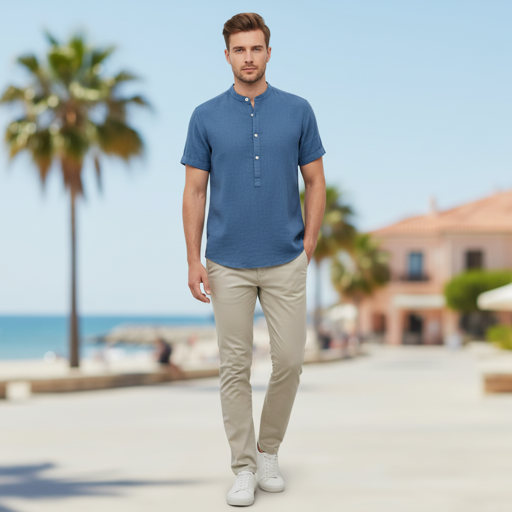 Camisa Capri | Camisa de Linho Masculina Casual Manga Curta