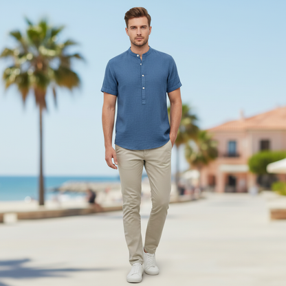 Camisa Capri | Camisa de Linho Masculina Casual Manga Curta