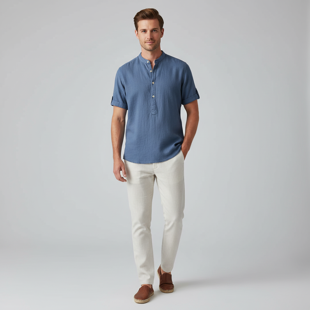 Camisa Capri | Camisa de Linho Masculina Casual Manga Curta