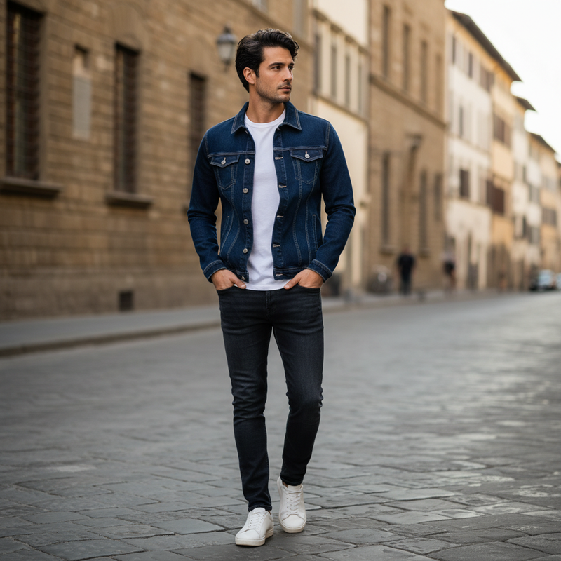 Jaqueta Jeans Slim Fit Masculina | Casaco Masculino Elegante