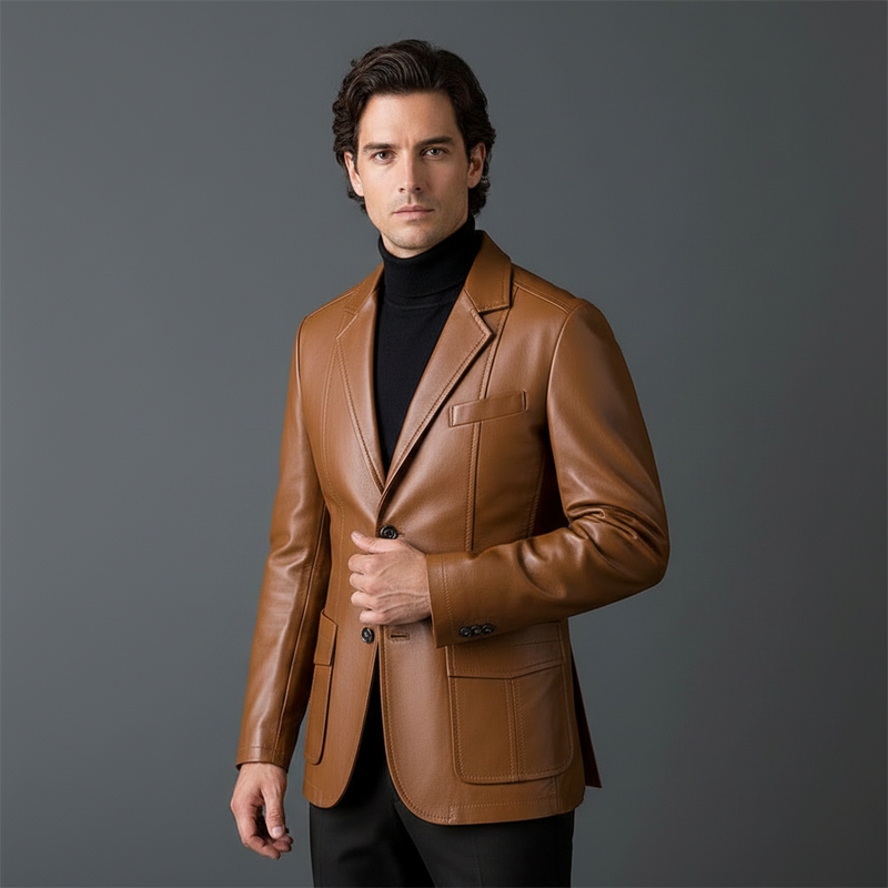 Jaqueta de Couro Clássica Masculina | Casacos Homem