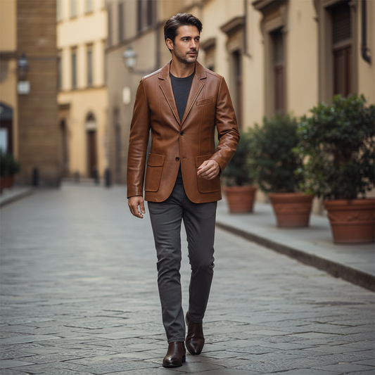 Jaqueta de Couro Clássica Masculina | Casacos Homem