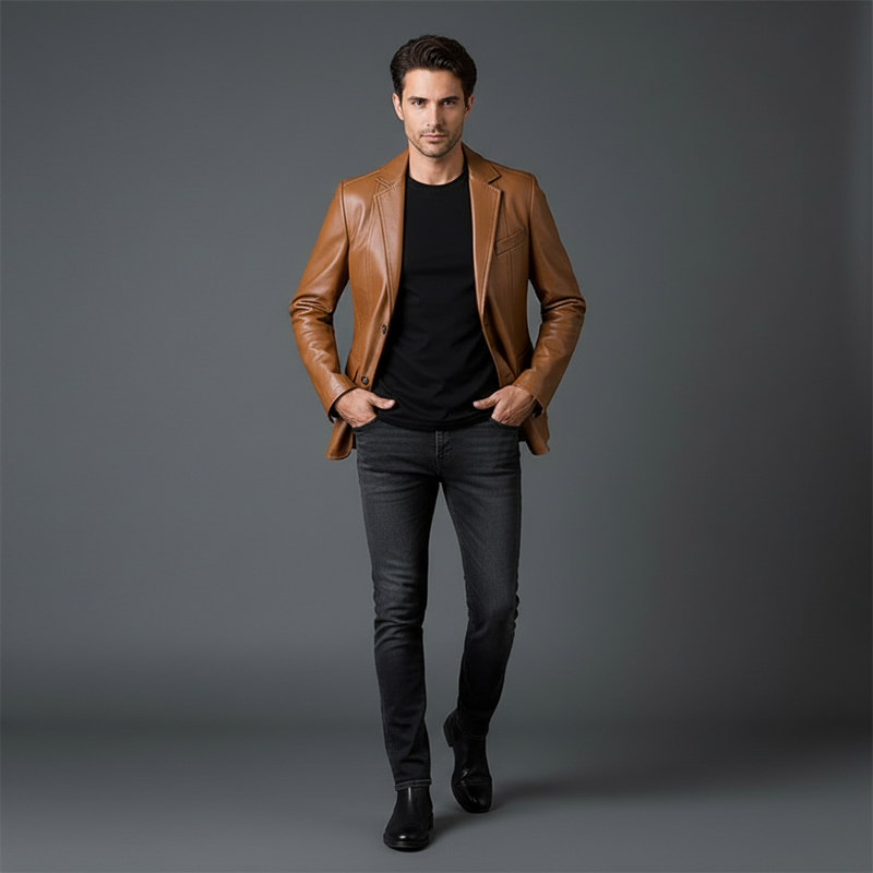 Jaqueta de Couro Clássica Masculina | Casacos Homem