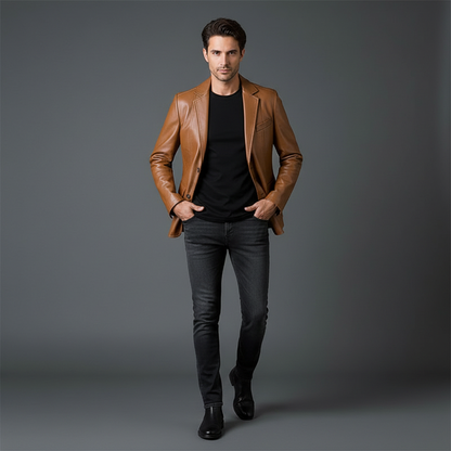 Jaqueta de Couro Clássica Masculina | Casacos Homem