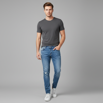 Calça Jeans Liam | Slim Fit Casual com Rasgos