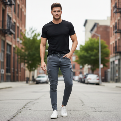 Calças de Ganga Homem Cargo com Múltiplos Bolsos | Moda Masculina
