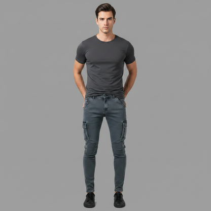 Calças de Ganga Homem Cargo com Múltiplos Bolsos | Moda Masculina