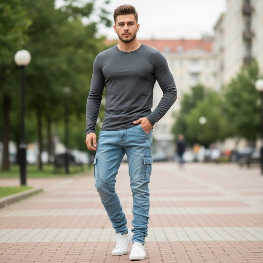 Calças Cargo Slim Fit Masculinas | Calças de Ganga Homem