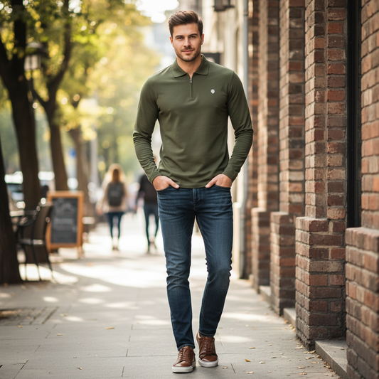 Camisa Polo Manga Longa Masculina com Zíper | Polos para Homem