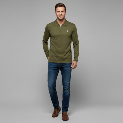 Camisa Polo Manga Longa Masculina com Zíper | Polos para Homem