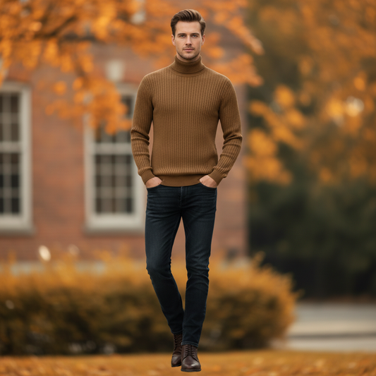 Suéter Masculino Gola Alta Canelado Slim Fit | Moda Masculina