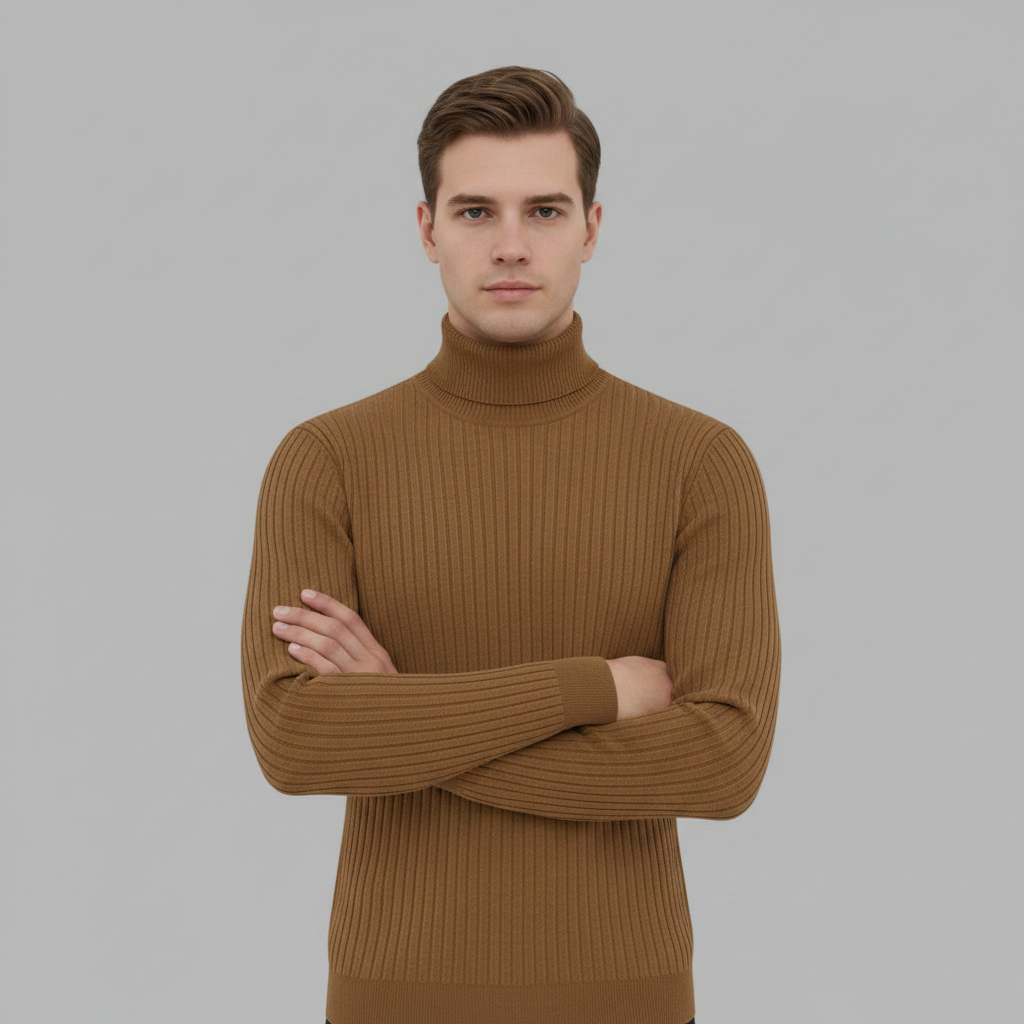 Suéter Masculino Gola Alta Canelado Slim Fit | Moda Masculina